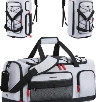 Gym Bag for Women & Men, 35L Sports Travel Duffel Bag with Shoe Compartment，Anti-Theft Carry On Weekender Bag for Airplane, Water Resistant Workout Overnight Backpack for Travel Gym,Grey