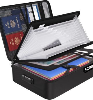ENGPOW File Organizer Bag with 13 Pocket Accordion File Folder, Fireproof Document Organizer with Lock& Labels,Multi-Layer Portable Home Travel Safe Storage Box for Important Documents,Files and More